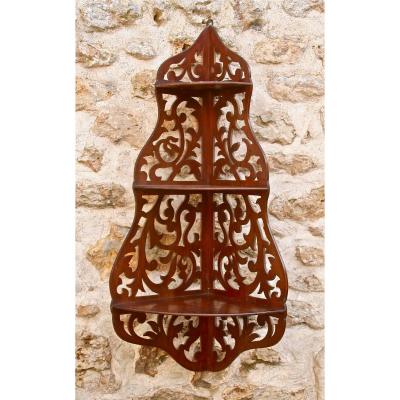 étagère d'Angle XIX En Acajou Ajouré 