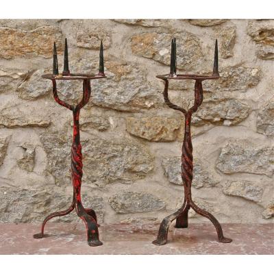 Candlesticks Pique Cierges Nineteenth Wrought Iron