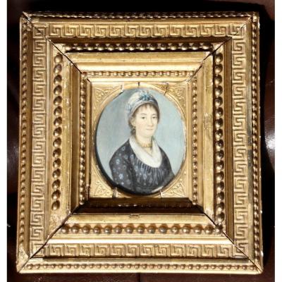 Nineteenth Miniature Portrait Painting Of Woman With Necklace