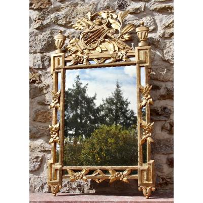 18th Century Louis XVI Style Parclose Mirror In Golden Wood