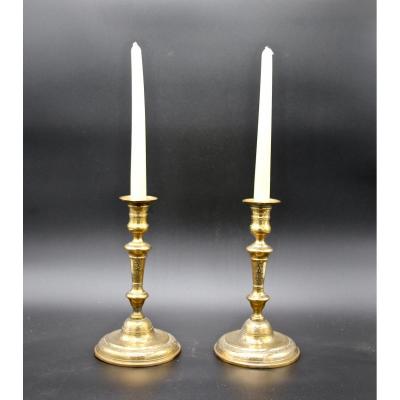 Pair Of Regency Candlesticks Eighteenth In Chiseled Bronze