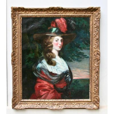 XIXth Painting Portrait Of Young English Woman