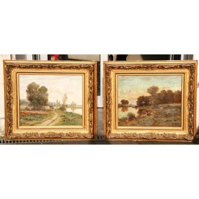 Pair Of Oil On Canvas XIXth
