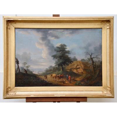 XVIIIth Painting Annimated Landscape By Pierre Joseph Wallaert