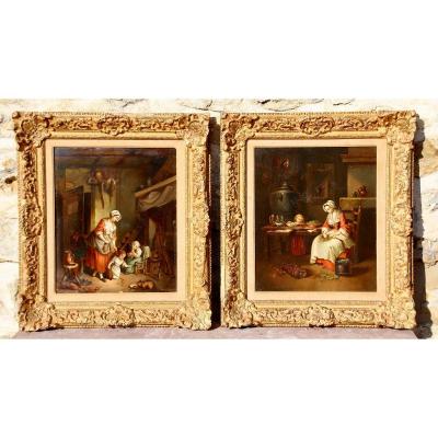 Pair Of Paintings On Zinc Eighteenth Time