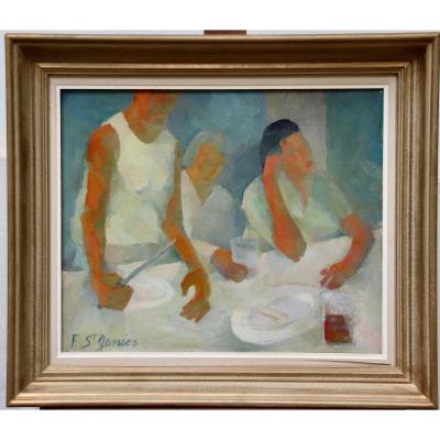 Painting Figures At Table By Francis Lassus Saint Genies