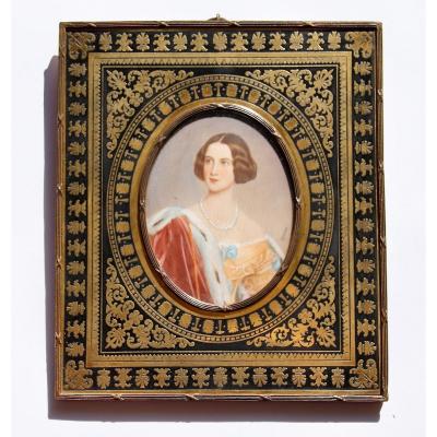 Miniature On Ivory Nineteenth Signed Stieler Brass Frame