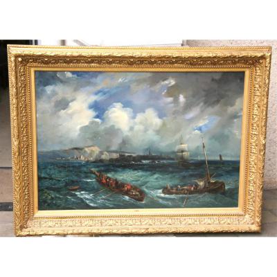 XIX Painting "" Boats In Sea "
