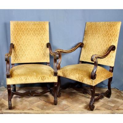 Pair Of Louis XIV Style Armchairs In Walnut