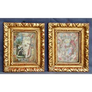 Pair Of 17th Century Religious Paintings On Velin