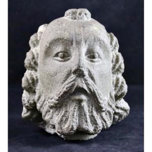 XVth Sculpture Head Of A Bearded Man