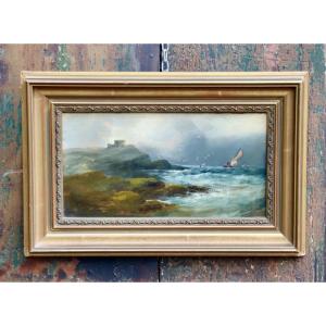 XIXth Painting Boat In The Storm