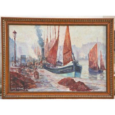 Painting Du Port De Dieppe By Henri Burel