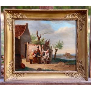 XIXth Painting Festive Scene Outside