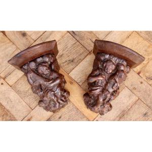Pair Of 18th Century Wall Consoles In Carved Wood