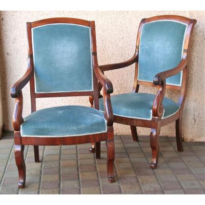 Restoration Pair Of Mahogany Armchairs