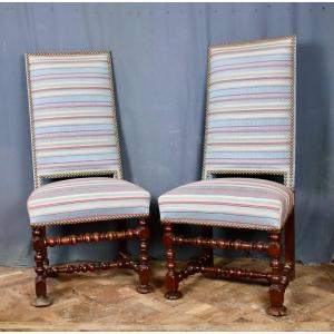 Pair Of Louis XIV Chairs In Walnut Turning Balusters