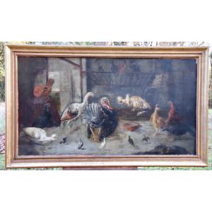 Nineteenth Painting Scene From Basse Cour Au Dindon