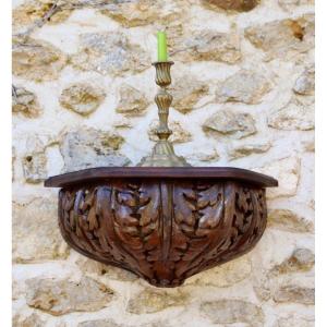 18th Century Oak Holy Water Wall Console