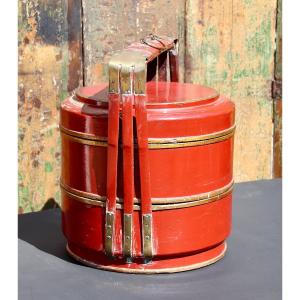 Chinese Red Lacquered Bamboo Dinner Door Early 20th Century