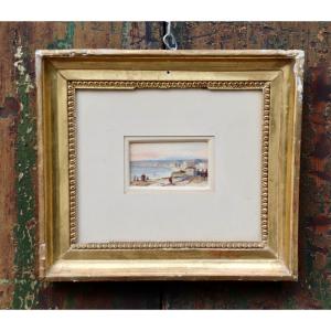 Aquarelle Miniature La Baie De Nice Par Jacques Guiaud