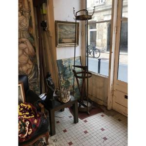 Coat Rack Serrurier-bovy, Secession Or Art & Craft In Brass And Hammered Copper
