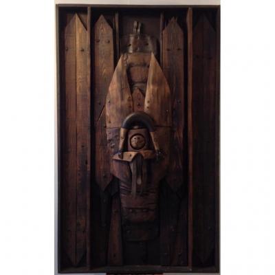 Wood Sculpture, Assemblage, Bas Relief, Signed Alessandri.