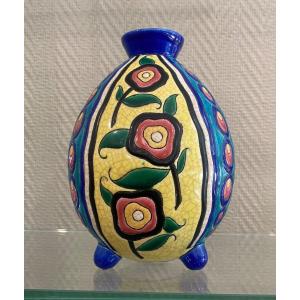 Art Deco Vase (egg Shape) Longwy Enamels