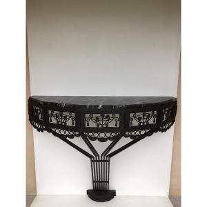 Art Deco Console In Wrought Iron And Marble