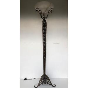Art Deco Wrought Iron And Alabaster Floor Lamp