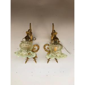 Pair Of Sconces Early 20th In Bronze Louis XVI Style