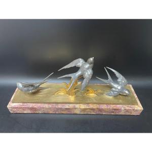 M Buzelin Bronze Art Deco Flight Of The Swallows