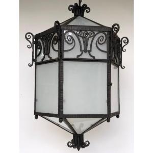 Art Deco Hexagonal Wrought Iron Lantern