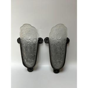 Pair Of Art Deco Sconces Signed Boyreau In Bordeaux