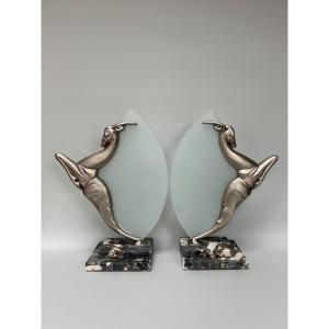 Pair Of Art Deco Lamps By Boretti In Lyon 