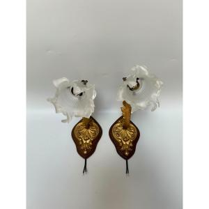 Pair Of Bronze Wall Lights Circa 1910