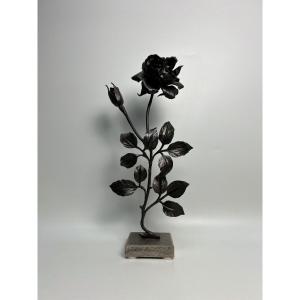 Sculpture, Art Deco Wrought Iron Paperweight (the Rose)