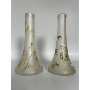 Pair Of Art Nouveau Enameled Vases 