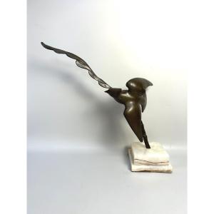 Art Deco Bronze Sculpture Of A Crested Tit, Signed M. Guillemard 