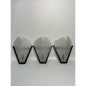 Degué Suite Of 3 Art Deco Wall Lights 