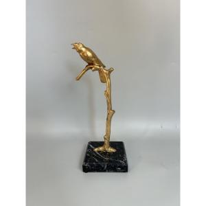 Art Deco Sculpture Of A Bird On A Branch, Signed De Roche