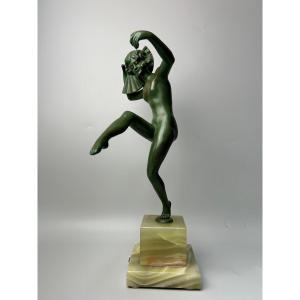 Bronze Art Déco Danseuse à l'éventail By Claire Jeanne Colinet
