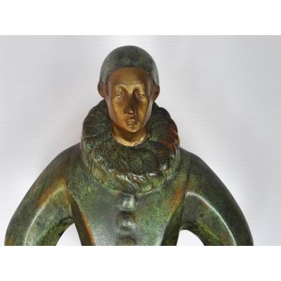 Bronze Pierrot Signed Roland Paris