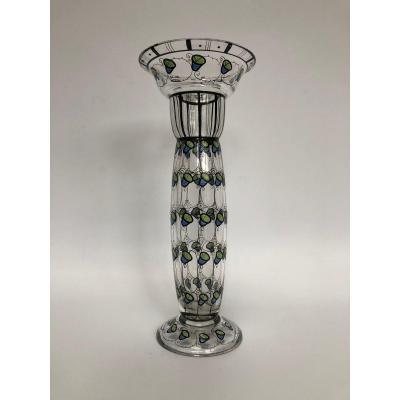 Glass Vase With Enamelled Decoration 1910 Ateliers Wiener Werkstätte (?)