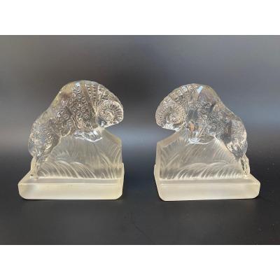 Pair Of Molded Glass Aries Bookends