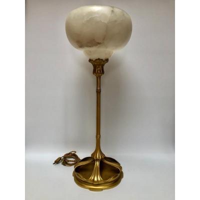 Majorelle Rare Art Nouveau Bronze And Alabaster Lamp