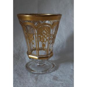 Clear Crystal Glass Vase With Baccarat Gilding, Medici Style, 19th Century 