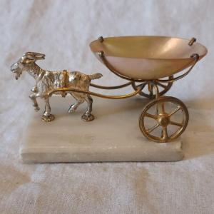 Goat With Chariot In Golden And Silver Pomponne, Mother-of-pearl Cup Baguier Napoleon III 