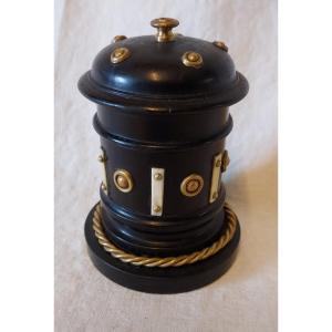 Napoleon III Pyrogenic Match Holder In Turned And Stained Wood With Bronze And Ivory Decor 