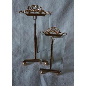 Set Of Two Photo Frames In Gilt Bronze And Chamfered Glass From The 19th Century 